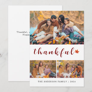 Elegant Modernes Happy Thanksgiving Herbst 3 Foto Feiertagskarte