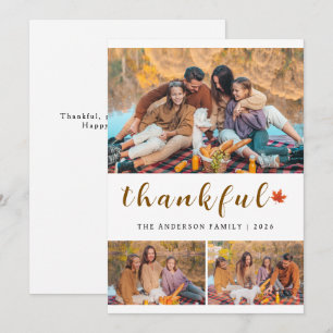 Elegant Modernes Happy Thanksgiving Herbst 3 Foto Feiertagskarte