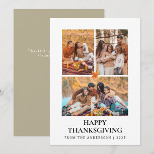 Elegant Modernes Happy Thanksgiving Herbst 3 Foto Feiertagskarte