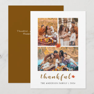 Elegant Modernes Happy Thanksgiving Herbst 3 Foto Feiertagskarte