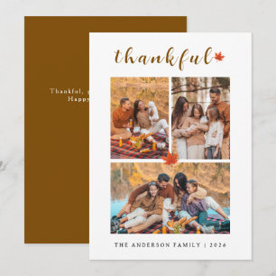 Elegant Modernes Happy Thanksgiving Herbst 3 Foto Feiertagskarte