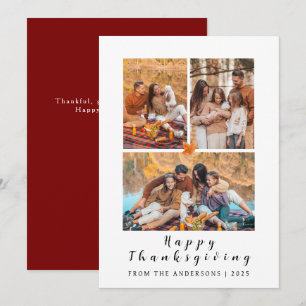 Elegant Modernes Happy Thanksgiving Herbst 3 Foto Feiertagskarte