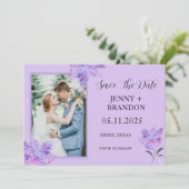 Elegant Modernes Lila Foto Lilac Save The Date (Stehend Vorderseite)