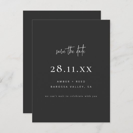 Elegant Modernes Minimal Schwarz Save the Date ein Ankündigungspostkarte (Vorne/Hinten)