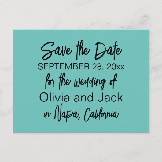 Elegant Modernes Minimalistisches Türkis Save the  Postkarte (Vorderseite)