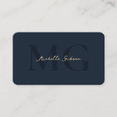 Elegant Modernes Monogram Dark Blue Beruflich Visitenkarte (Vorderseite)