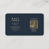 Elegant Modernes Monogram Dark Blue Beruflich Visitenkarte (Rückseite)