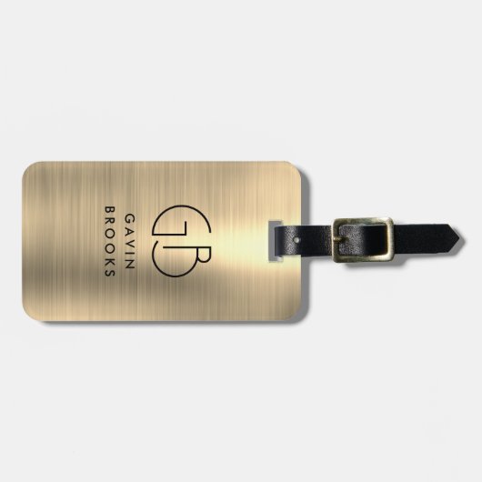 Elegant Modernes Monogram Gold Brushed Glam Metal Gepäckanhänger (Vorderseite horizontal)