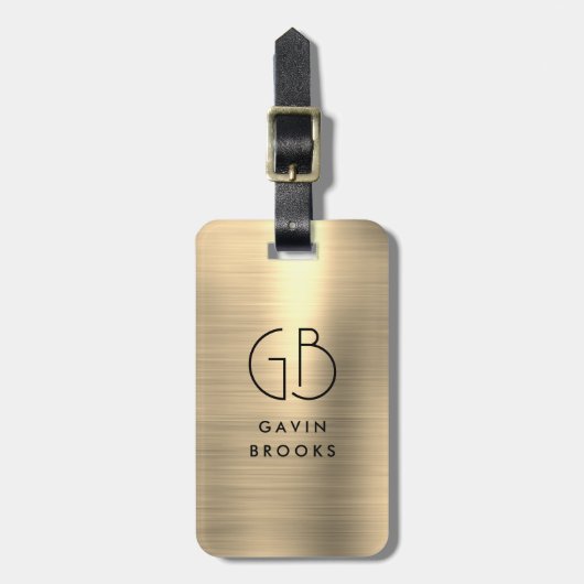 Elegant Modernes Monogram Gold Brushed Glam Metal Gepäckanhänger (Vorderseite vertikal)