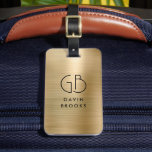 Elegant Modernes Monogram Gold Brushed Glam Metal Gepäckanhänger<br><div class="desc">Elegante Mit Monogramm Gold Brushed Metallic Bag Tag</div>