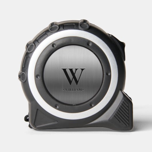 Elegant Modernes Monogram, Initial Silver Metallic Maßband (Vorderseite)