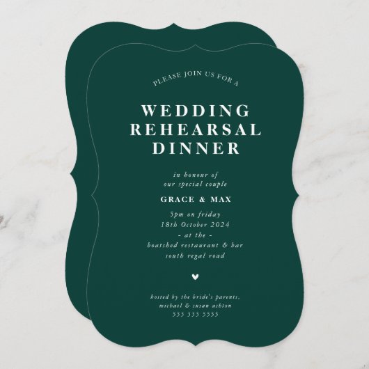 ELEGANT Modernes Probe Dinner dunkelgrün Einladung (Vorne/Hinten)