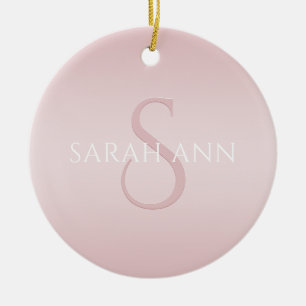 Elegant Modernes Rosa Ombre Name & Monogram Keramik Ornament