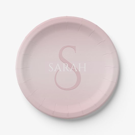 Elegant Modernes Rosa Ombre Name & Monogram Pappteller (Vorderseite)