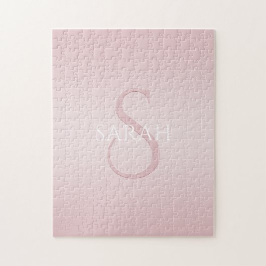 Elegant Modernes Rosa Ombre Name & Monogram Puzzle (Vertikal)
