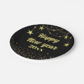 Elegant Modernes Schwarz und Gold Happy Neues Jahr Pappteller (Schrägansicht)