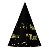 Elegant Modernes Schwarz und Gold Happy Neues Jahr Partyhütchen (Links)