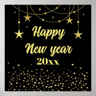 Elegant Modernes Schwarz und Gold Happy Neues Jahr Poster