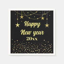 Elegant Modernes Schwarz und Gold Happy Neues Jahr Serviette