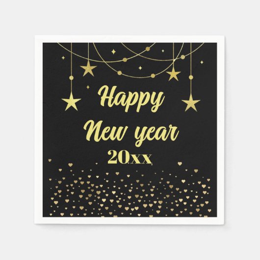 Elegant Modernes Schwarz und Gold Happy Neues Jahr Serviette (Vorderseite)