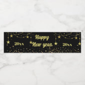 Elegant Modernes Schwarz und Gold Happy Neues Jahr Wasserflaschenetikett (Einzelnes Label)