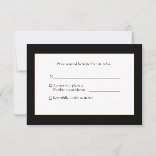 Elegant Modernes Schwarz und Gold RSVP Karte (Vorderseite)