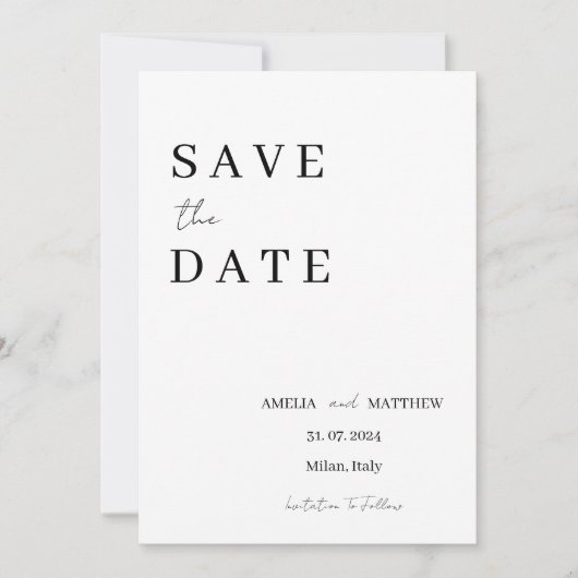 Elegant Modernes Schwarz-Weiß-Minimalistisch Save The Date (Vorderseite)