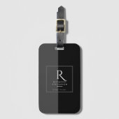 Elegant Modernes, Schwarz-weißes Mit Monogramm Gepäckanhänger (Vorderseite Vertikal)
