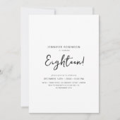 Elegant Modernes Script 18. Geburtstag Schwarz & W Einladung (Vorderseite)