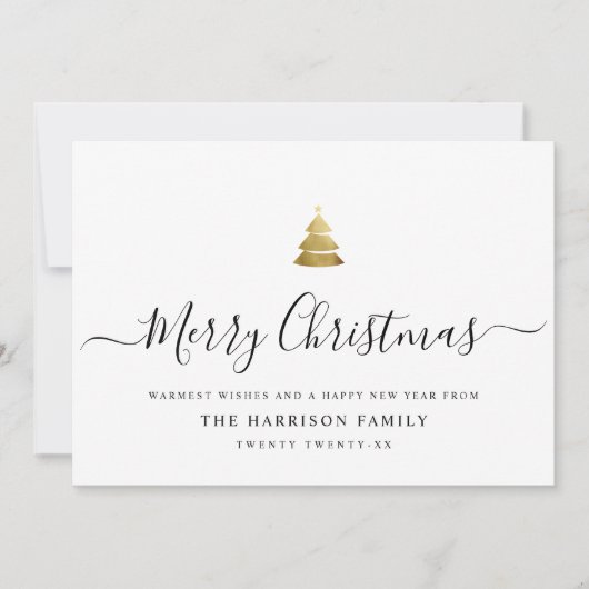 Elegant Modernes Script Gold Frohe Weihnachtsbaum  Feiertagskarte (Vorderseite)