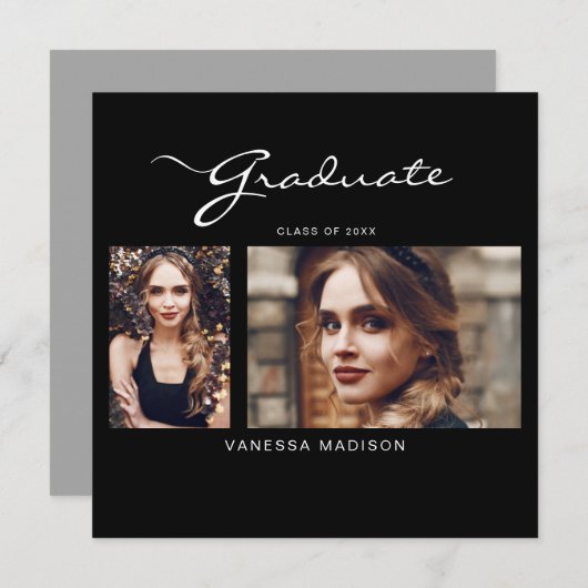 Elegant Modernes Script-Minimal | 2 FOTO ABSCHLUSS Ankündigung (Vorne/Hinten)