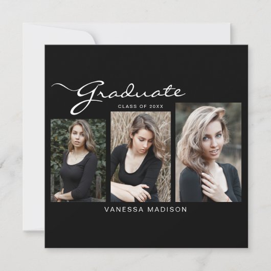 Elegant Modernes Script-Minimal | 3 FOTO ABSCHLUSS Ankündigung (Vorderseite)