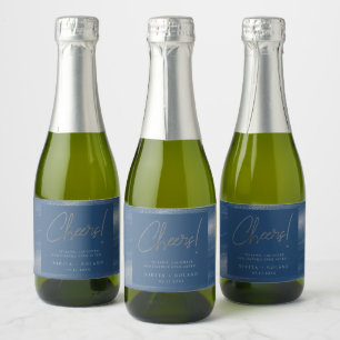 Elegant Modernes Silver Cheers Navy Blue Schaumweinetikett