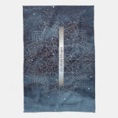 Elegant Modernes Silver Mandala Stripe Navy Blue Geschirrtuch (Vertikal)