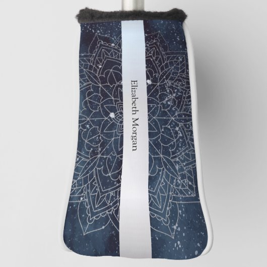 Elegant Modernes Silver Mandala Stripe Navy Blue Golf Headcover (Rotieren 90)