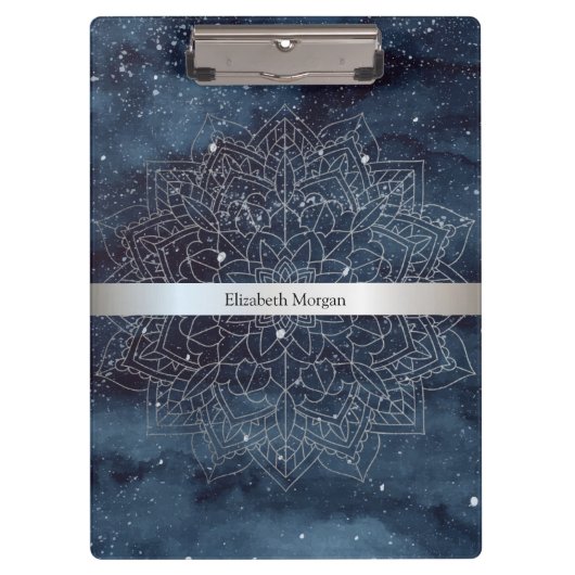 Elegant Modernes Silver Mandala Stripe Navy Blue Klemmbrett (Vorderseite)