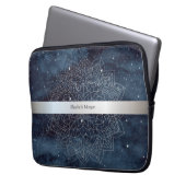 Elegant Modernes Silver Mandala Stripe Navy Blue Laptopschutzhülle (Vorderseite Links)