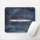 Elegant Modernes Silver Mandala Stripe Navy Blue Mousepad (Mit Mouse)