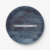 Elegant Modernes Silver Mandala Stripe Navy Blue Pappteller (Vorderseite)