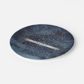 Elegant Modernes Silver Mandala Stripe Navy Blue Pappteller (Schrägansicht)