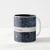 Elegant Modernes Silver Mandala Stripe Navy Blue Zweifarbige Tasse (VorderseiteRechts)