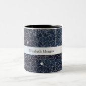 Elegant Modernes Silver Mandala Stripe Navy Blue Zweifarbige Tasse (Mittel)