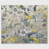 Elegant Modernes Vintages Gold Graugelbe Blüte Geschenkpapier (Flach)