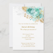 ELEGANT MODERNES WHITE GOLD LACE AQUA BOUQUET EINLADUNG (Vorderseite)