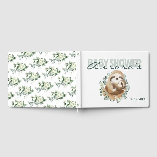 Elegant Mommy Baby Sloth Greenery Baby Shower Gues Gästebuch (Voll)