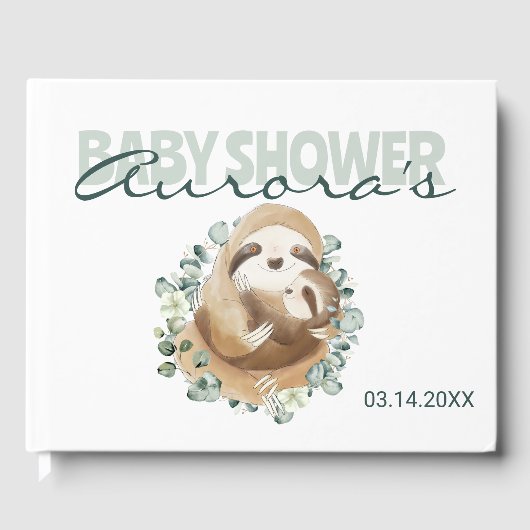 Elegant Mommy Baby Sloth Greenery Baby Shower Gues Gästebuch (Vorderseite)