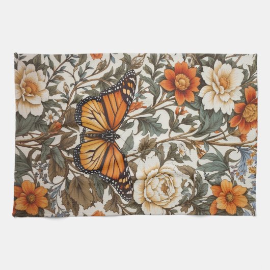 Elegant Monarch Butterfly William Morris Inspired  Geschirrtuch (Horizontal)