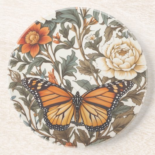 Elegant Monarch Butterfly William Morris Inspired Getränkeuntersetzer (Vorne)