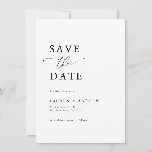 Elegant Mongram Black & White I Save the Date Einladung (Vorderseite)