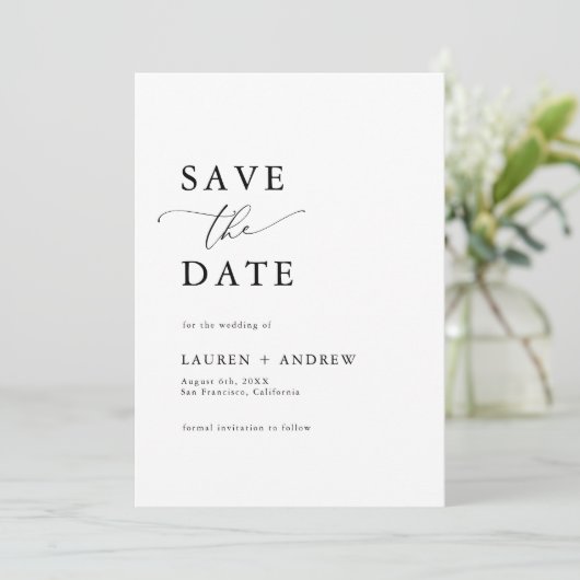 Elegant Mongram Black & White I Save the Date Einladung (Stehend Vorderseite)